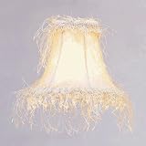 Bell Shaped Silk Chandelier Clip On Lamp Shades - Off White with Fringe and Clear Beads - B1458