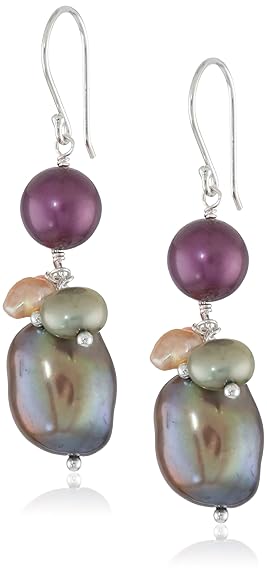 Multi-Color Freshwater Cultured Pearl Sterling Silver Drop Earrings