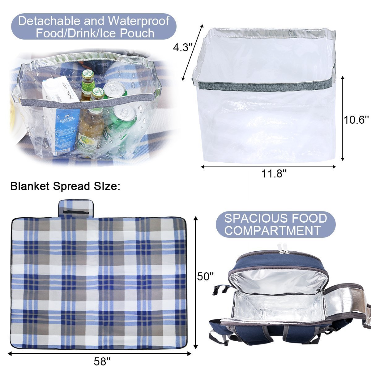 Sunflora Picnic Backpack For 4 Person Set With Insulated Waterproof