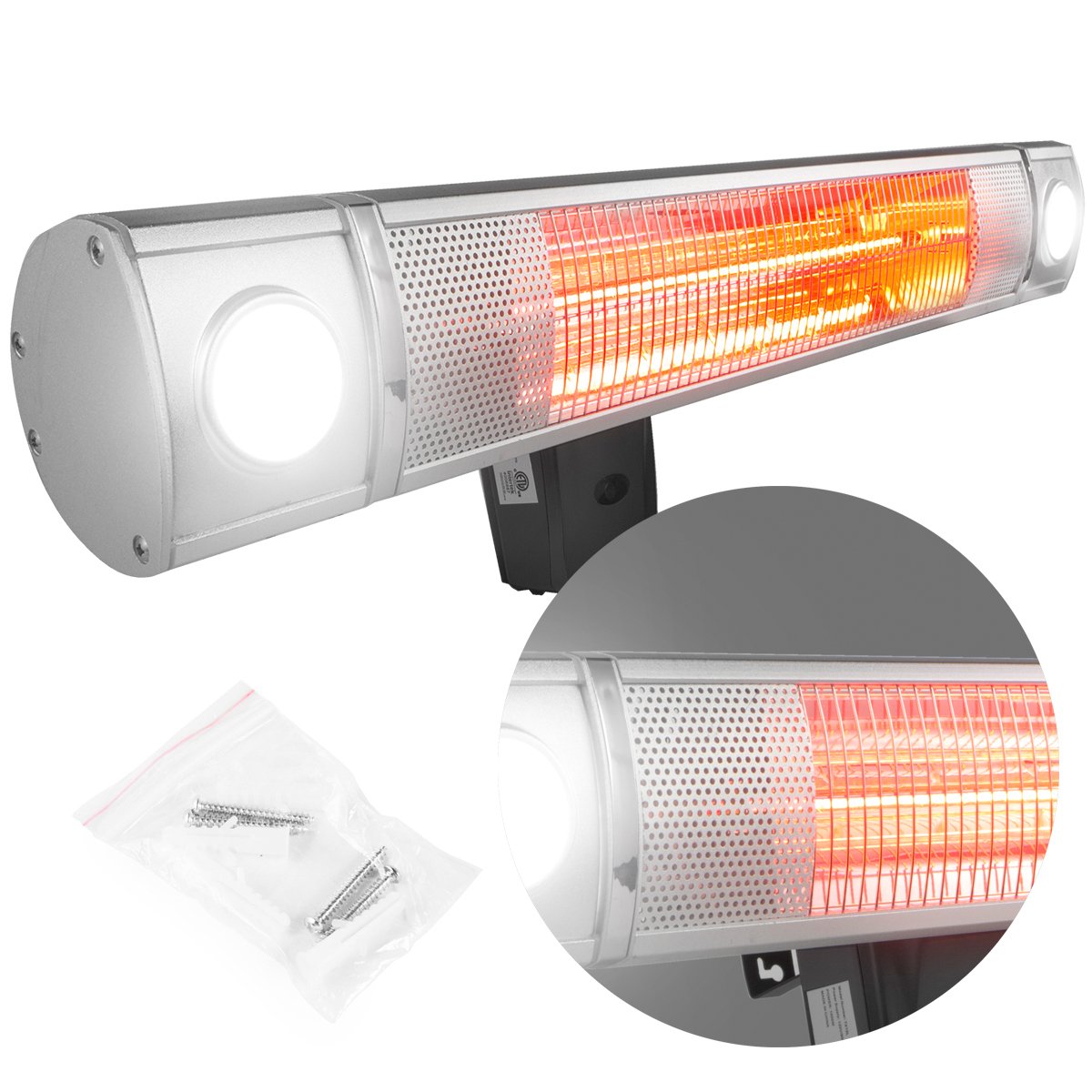 XtremepowerUS Wallmounted Infrared 1500 Watt Heater, 28"