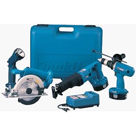 Makita DK1021BL 18 Volt Drill, Circular Saw, Reciprocating Saw, and Flashlight Mega-Combo... by Makita