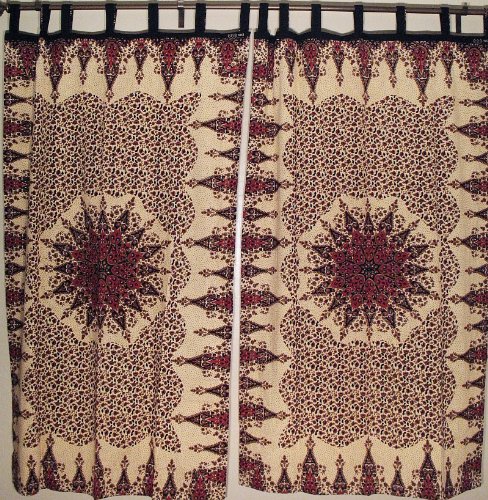 Best Price 2 India Decor Window Curtains Coverings Hand Block Printed Cotton Fabric 80