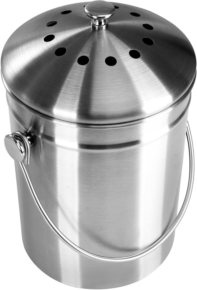 Premium Quality Stainless Steel Compost Bin 1.3 Gallon, Includes Charcoal Filter Utopia Kitchen