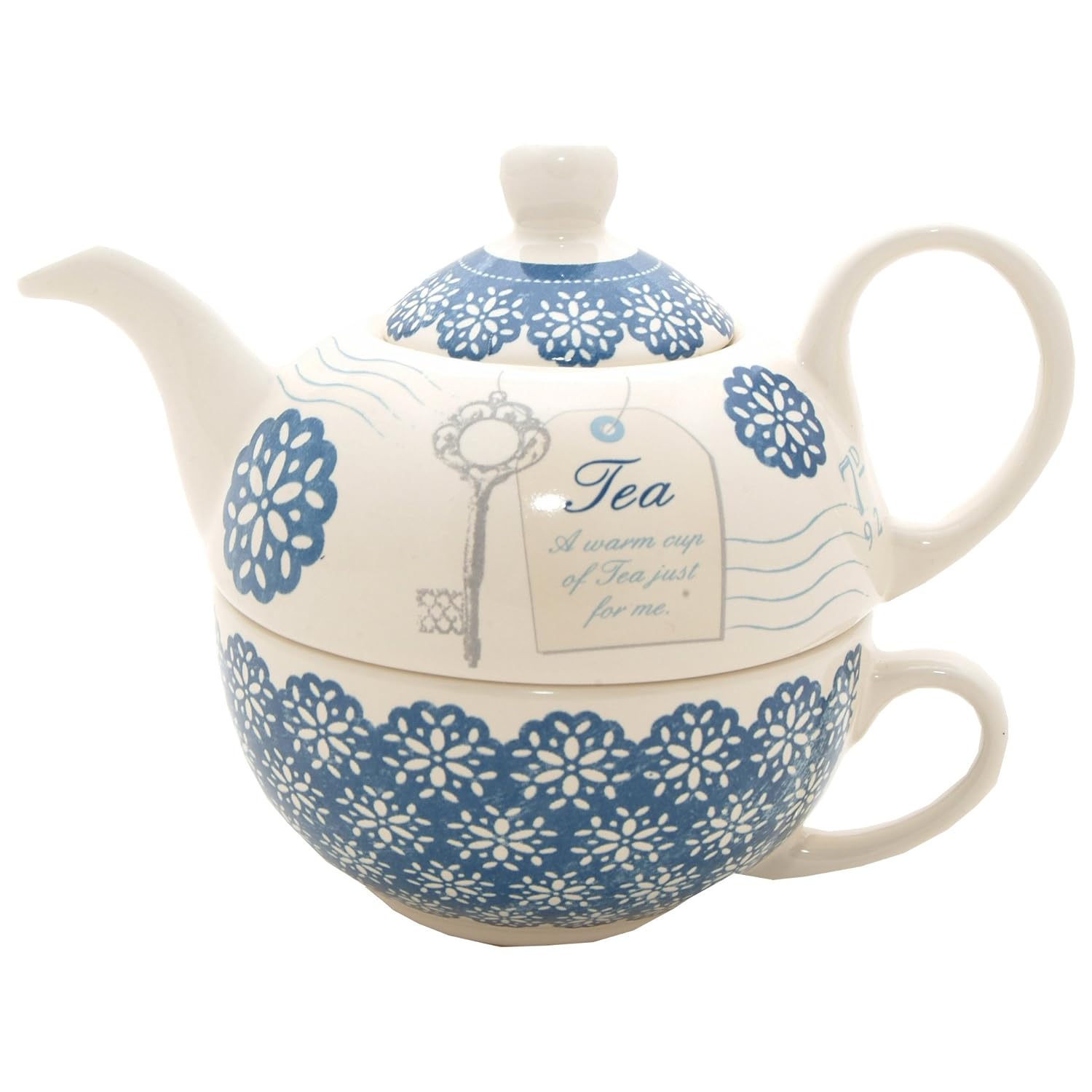 Price & Kensington Ceramic Tea for One Teapot/ Teacup Set, Blue Daze