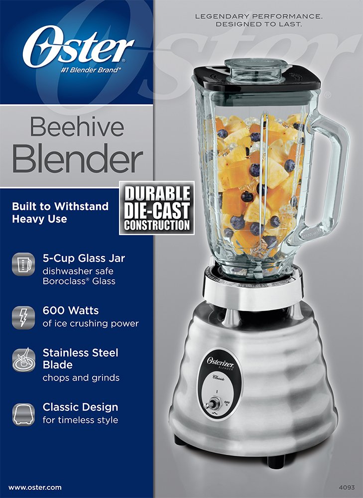 Oster 4093008 5Cup Glass Jar 2Speed Beehive Blender, Brushed Stainless , New, 34264003262 eBay