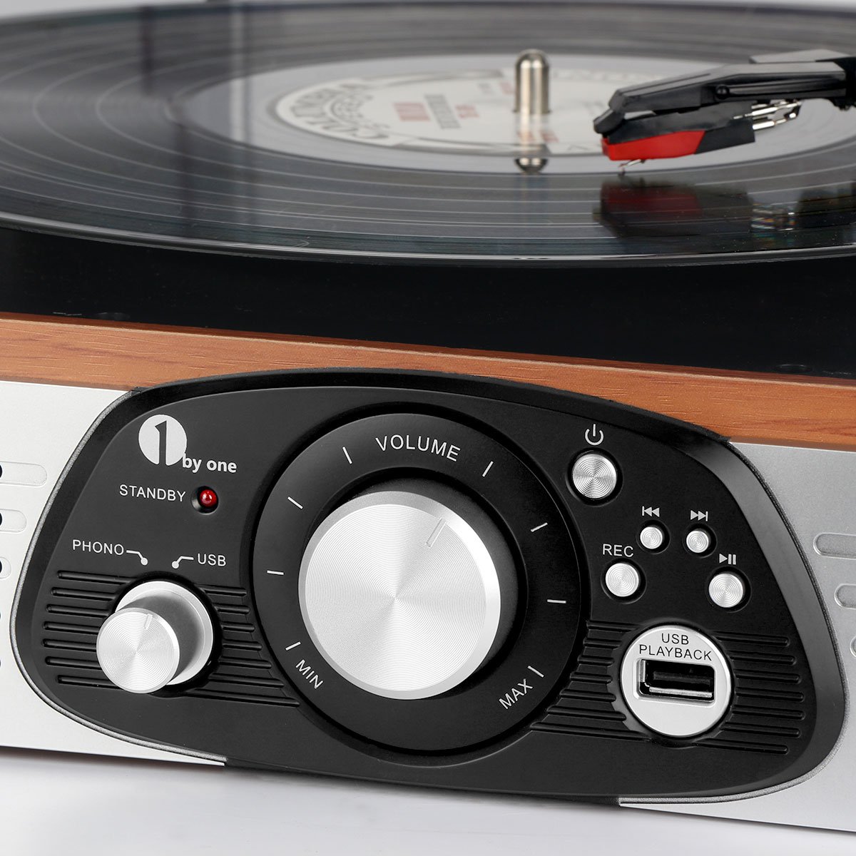 1byone BeltDrive 3Speed Stereo Turntable with Built in Speakers, Supports Vinyl to MP3