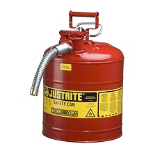 Justrite AccuFlow 7250130 Type II Galvanized Steel Safety Can with 1" Flexible Spout, 5 Gallons Capacity, Red