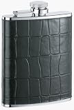 Visol 6 oz Black Crocodile Finish Genuine Leather Flask