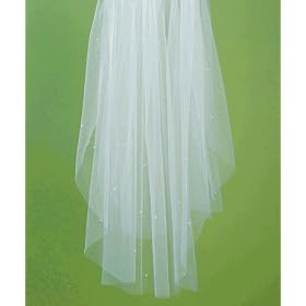 Scattered Pearl Border & Cut Edge Veil - Ivory