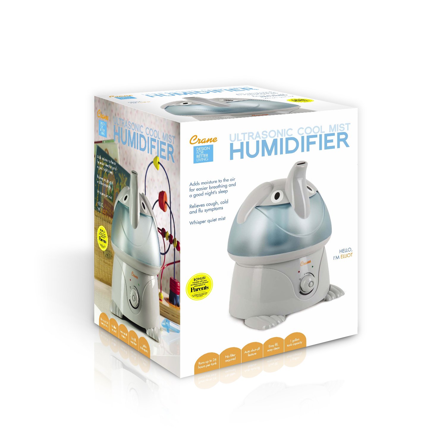 Crane Adorable 1 Gallon Ultrasonic Cool Mist Humidifier, Elephant , New