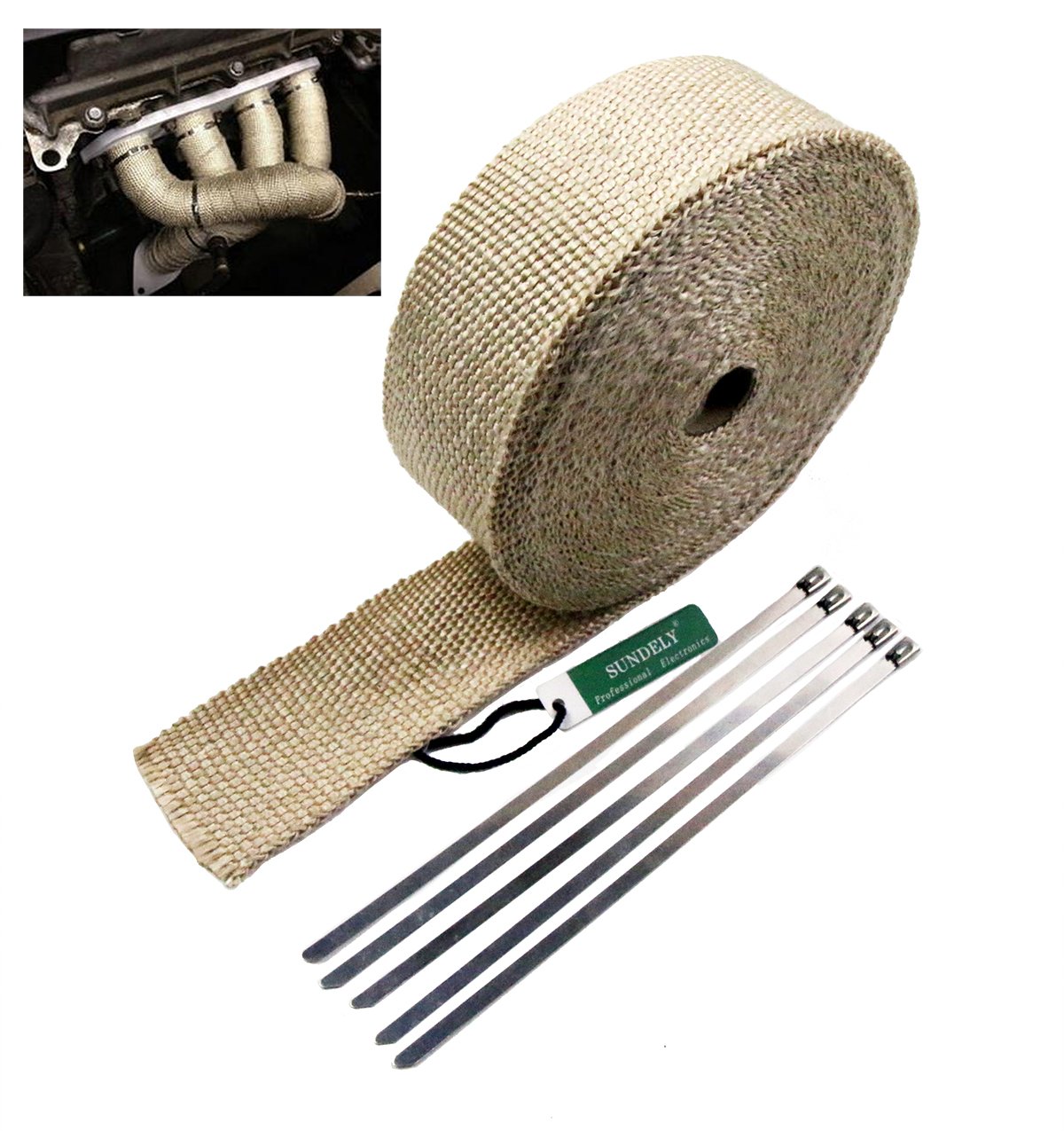 SUNDELY® Cream Color Glassfiber Exhaust Pipe Header Heat Wrap Resistant