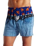 Briefly Stated Men's Superman Pants On The Ground Boxer, Blue, Small