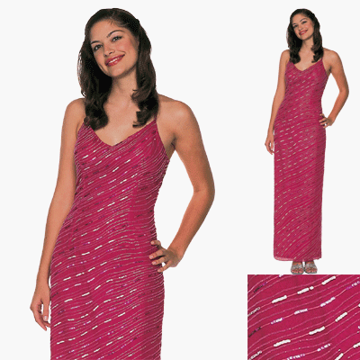 Formal Evening Gown. Fushcia Beaded Dress for Prom, Party, Wedding by Sean Collection (8299)