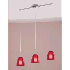Eglo 87552A Sasso, Nickel Red and Frosted Opal, 3-Light Pendant Light Fixture by Eglo