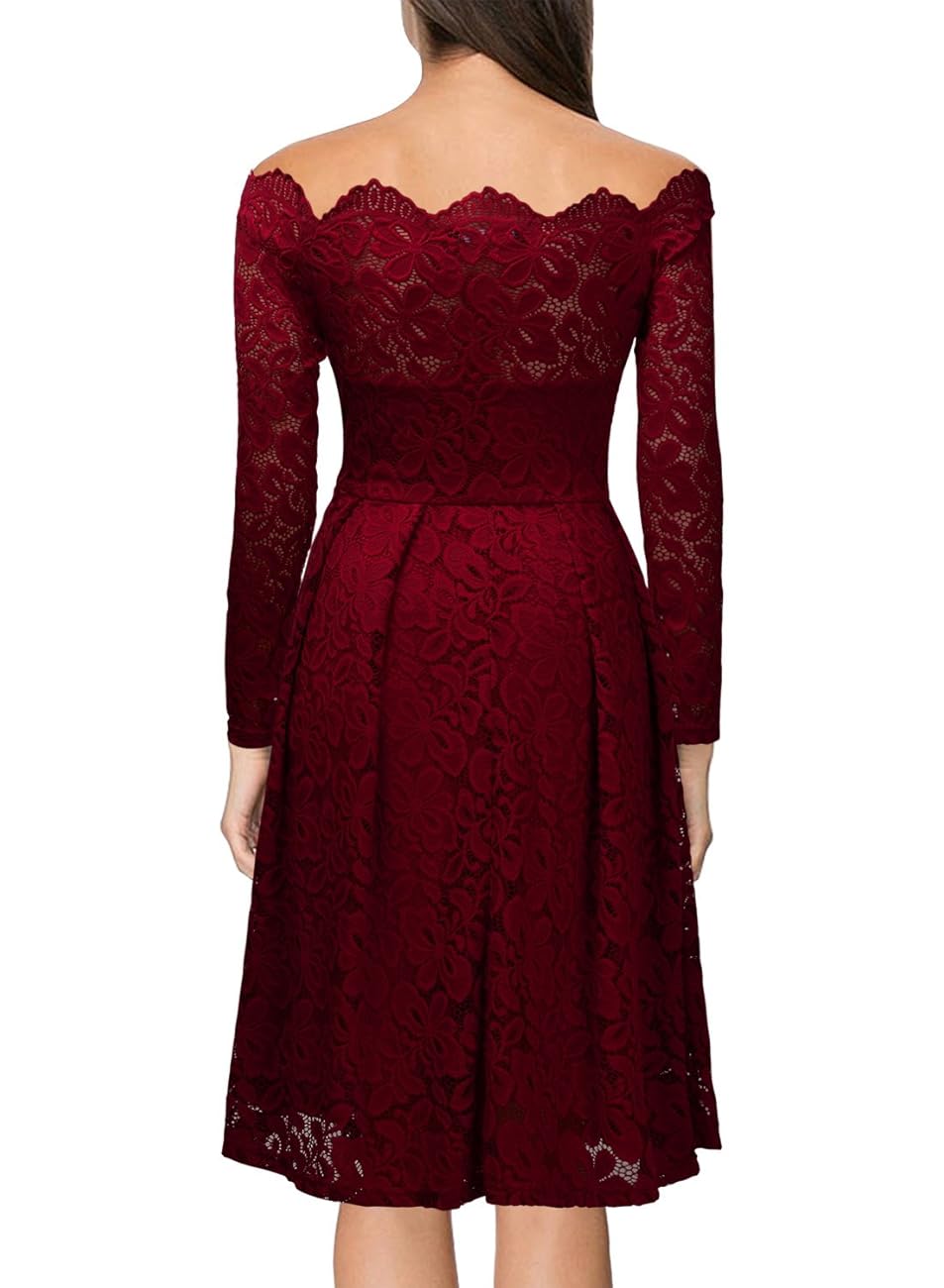 MissMay Women's Vintage Floral Lace Long Sleeve Boat Neck Cocktail Formal Swing Dress