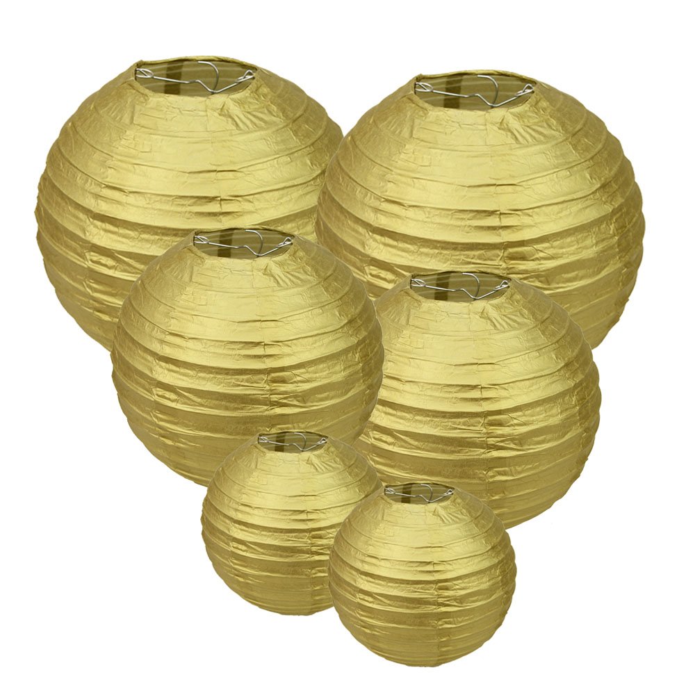 EMANIS Gold Round Paper Lanterns 12inch 10inch 8inch size for Birthday Wedding Christmas Party