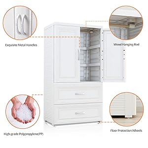 Nafenai Plastic Wardrobe Closet With Door And Drawers Small
