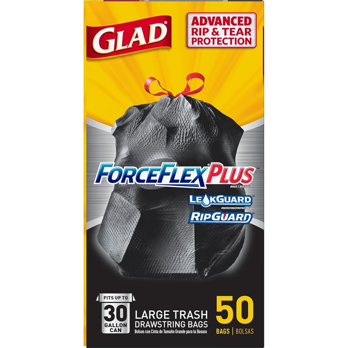 Glad Dual Defense Large Drawstring Trash Bags 30 Gallon 50 Count