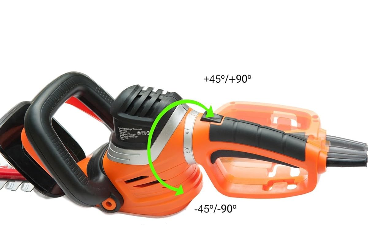 GARCARE 4.8Amp Corded Hedge Trimmer with Rotating Handle and 24" Dual