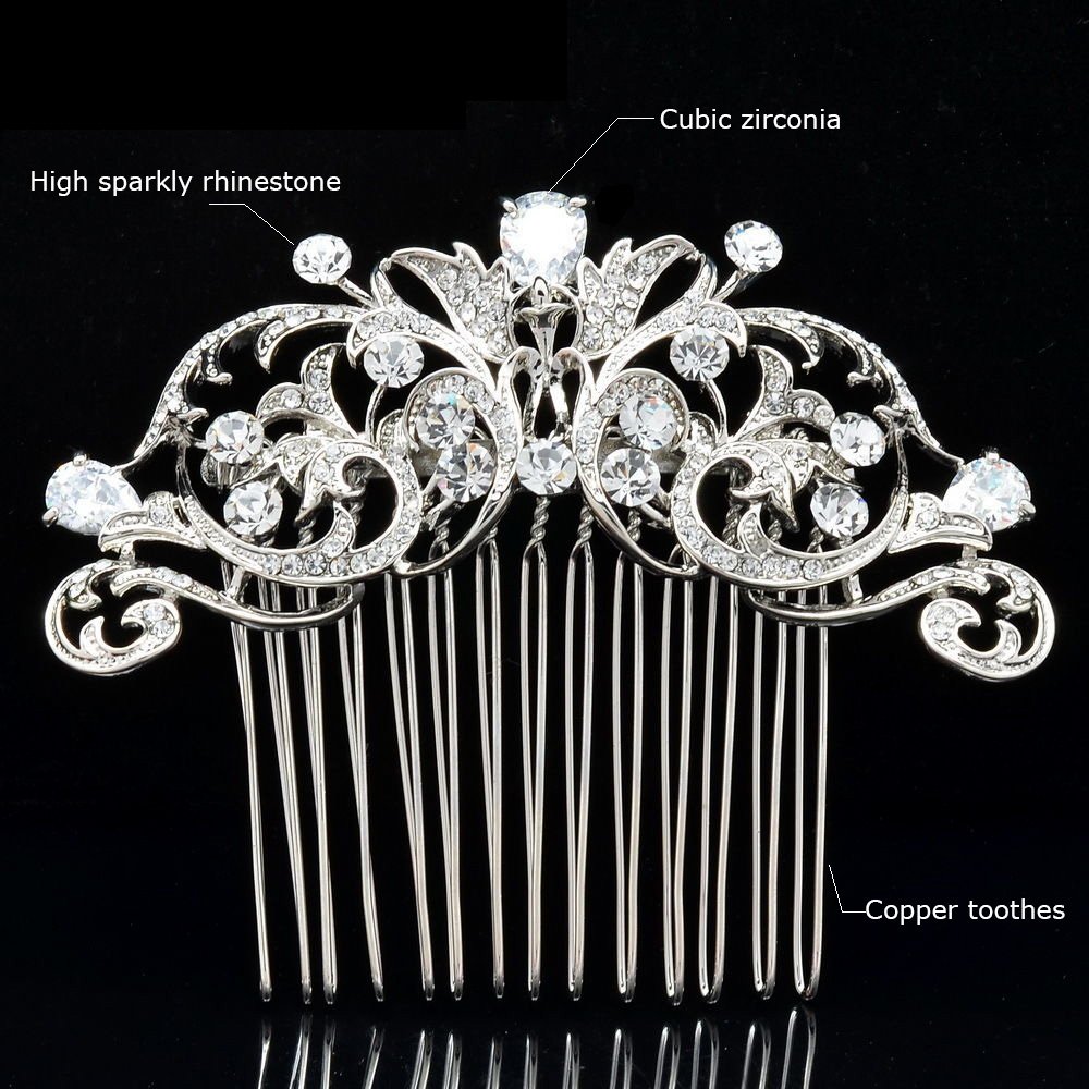 Sepjewelry 2253R Vintage Style CZ Rhinestone Hair Comb Pin Clip