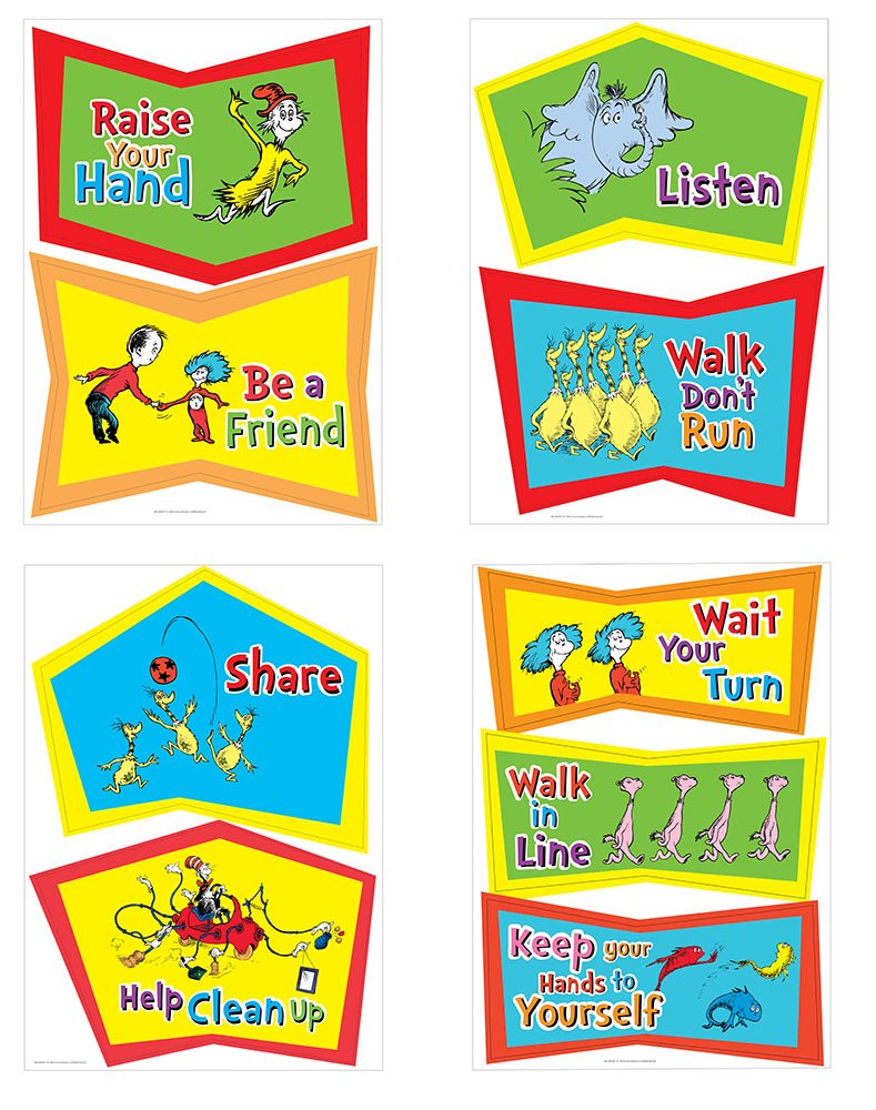 Eureka Dr. Seuss Classroom Rules Bulletin Board Sets, 4 Panels 17 x 24 ...
