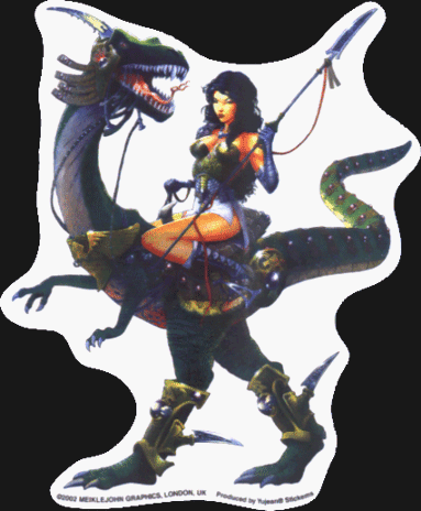 Cover image : Fierce Dragon in Armor with Sexy Warrior Woman with Staff Riding Him - Sticker / Decal