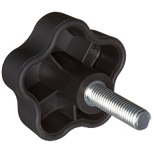 DimcoGray Black Thermoplastic 5 Lobe Fluted Soft Feel Knob Female, Brass Insert: 3/8-16" Thread x 1-1/2" Depth, 2-3/8" Diameter x 1-5/8" Height x 3/4" Hub Dia x 11/16" Hub Length (Pack of 5)