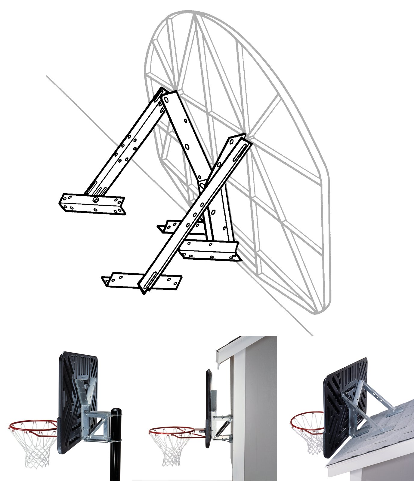 Galvanized Universal Mounting Kit for Basketball Backboard Outdoors