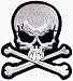 Large Black & White Skull & Crossbones - 5 1/2 x 6 - Embroidered Iron On or Sew On Back Patch