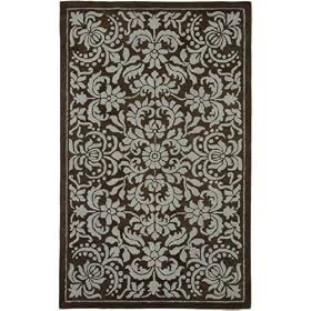 Bombay Dark Brown and Aqua Floral Print 9' x 13' Area Rug by Surya