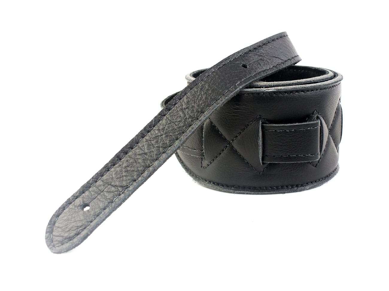 UK Made Black Vintage Extra Wide Soft Real Leather Guitar Strap with