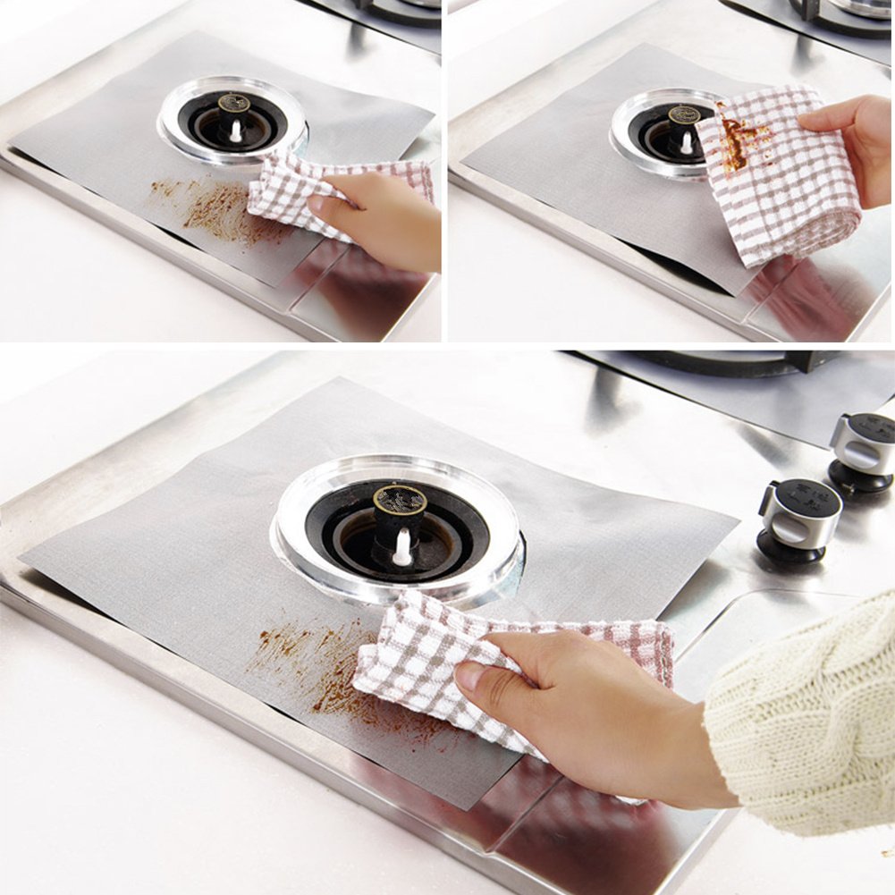 Gas Hob Protection Pad IdealHouse 4PCS Universal Aluminum Foil Reusable