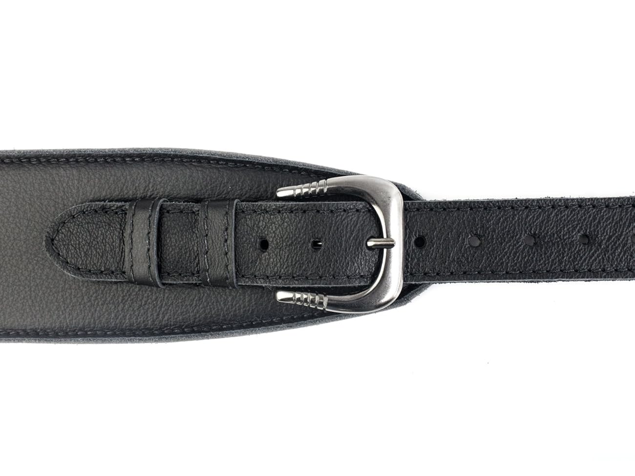 UK Made Black Vintage Extra Wide Soft Real Leather Guitar Strap with