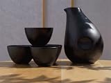 Japanese unusually shaped black sake gift set