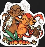 Smoking Monkeys with Pipe, Mushrooms & Joint on Clear
Background- Sticker / Decal