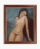 Art Reproduction Oil Painting - Modigliani Paintings: Female Nude with Verona Cafe - Coffee Brown Patina Finish - Standard 20x24 - Hand Painted Framed Canvas Art