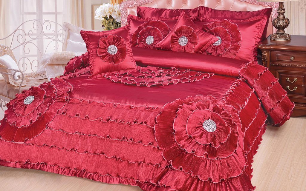 DaDa Bedding Plum Quinceanera Satin Comforter Set, Victorian, 5 Pieces, Purple