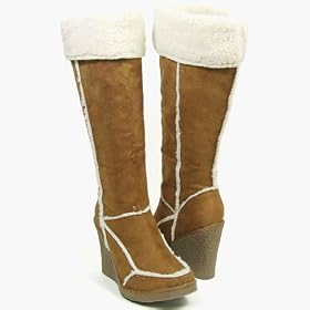 VEGA New Women's Wedge Faux Suede High Heel Dress Boots