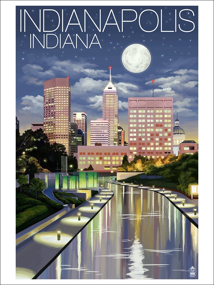 Amazon.com: Indianapolis, Indiana - Indianapolis at Night (24x36 ...