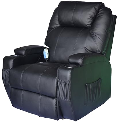 HomCom Deluxe Heated Vibrating PU Leather Massage Recliner Chair - Black