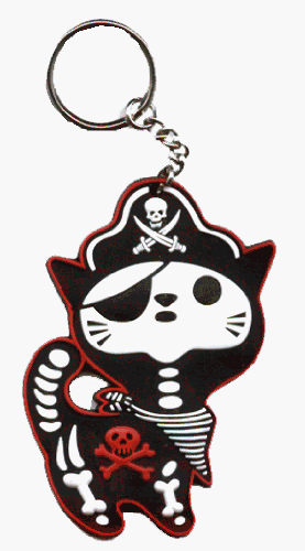 Click here to buy Bone Kitty - Cat Pirate - Rubber Keychain (Keyring Keyfob).