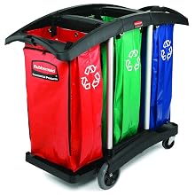 Rubbermaid Commercial Triple Capacity Cleaning Aluminum Service Cart, Black, 44" Height, 51-3/4" Length x 22" Width