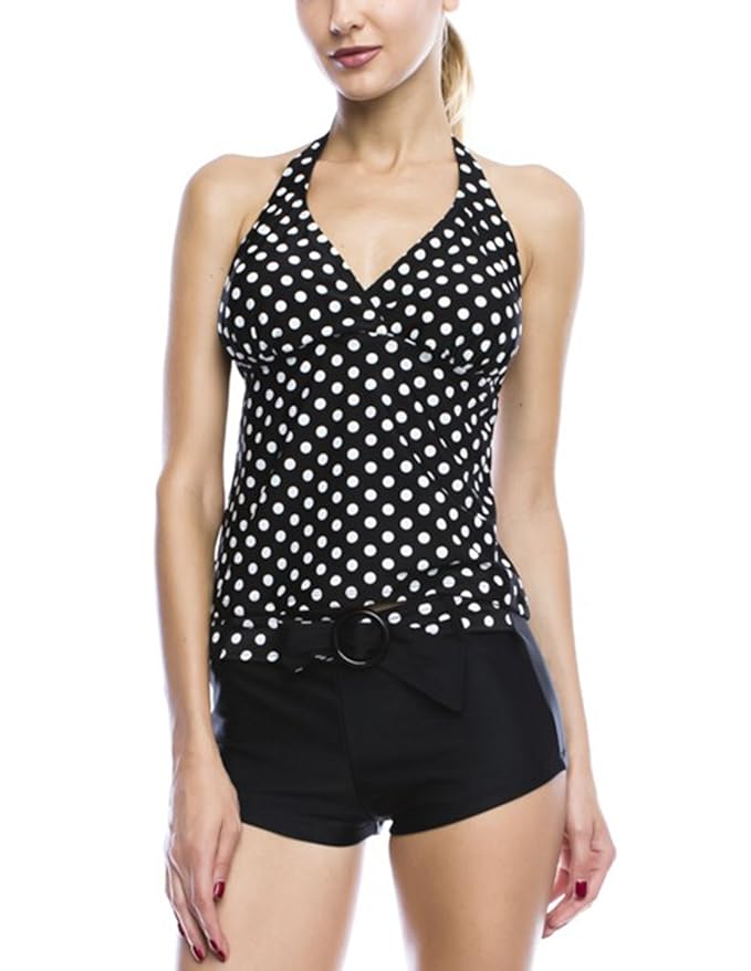 Marina West Women's Halter Tankini & Shorts Swimsuit Set (2 Piece ...