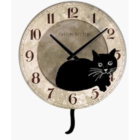Cat Clock with Pendulum by Ashton-Sutton Clocks