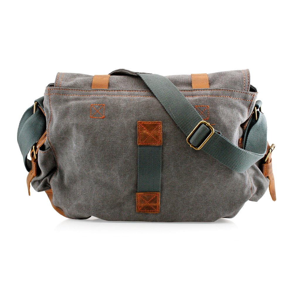 GEARONIC TM Men's Vintage Canvas and Leather Satchel School Military