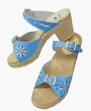 Swedish Womens High Heel Handpainted Wooden Sandal Clog, 36 (US Wms
5), Blue Turquoise Daisy