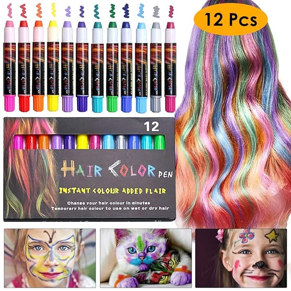 Nanw 12 Color Temporary Hair Chalk Hair Pens Crayon Salon Non