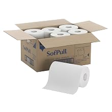 Georgia-Pacific 26610 SofPull Paper Towel Roll, 1-Ply Hardwound, 9" Width x 400' Length, White (Pack of 6)