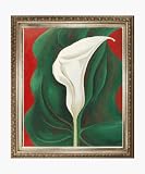 Art Reproduction Oil Painting - O'Keeffe Paintings: Single Calla Lily (Red) with Elegant Wood Frame - Champagne Finish - Standard 20x24 - Hand Painted Framed Canvas Art