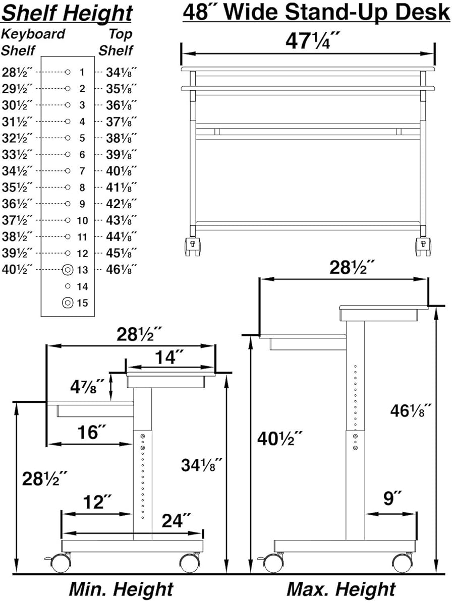 48" Shelves Mobile Ergonomic Stand Up Desk Computer Workstation (Dark Walnut Shelves / Silver Frame)